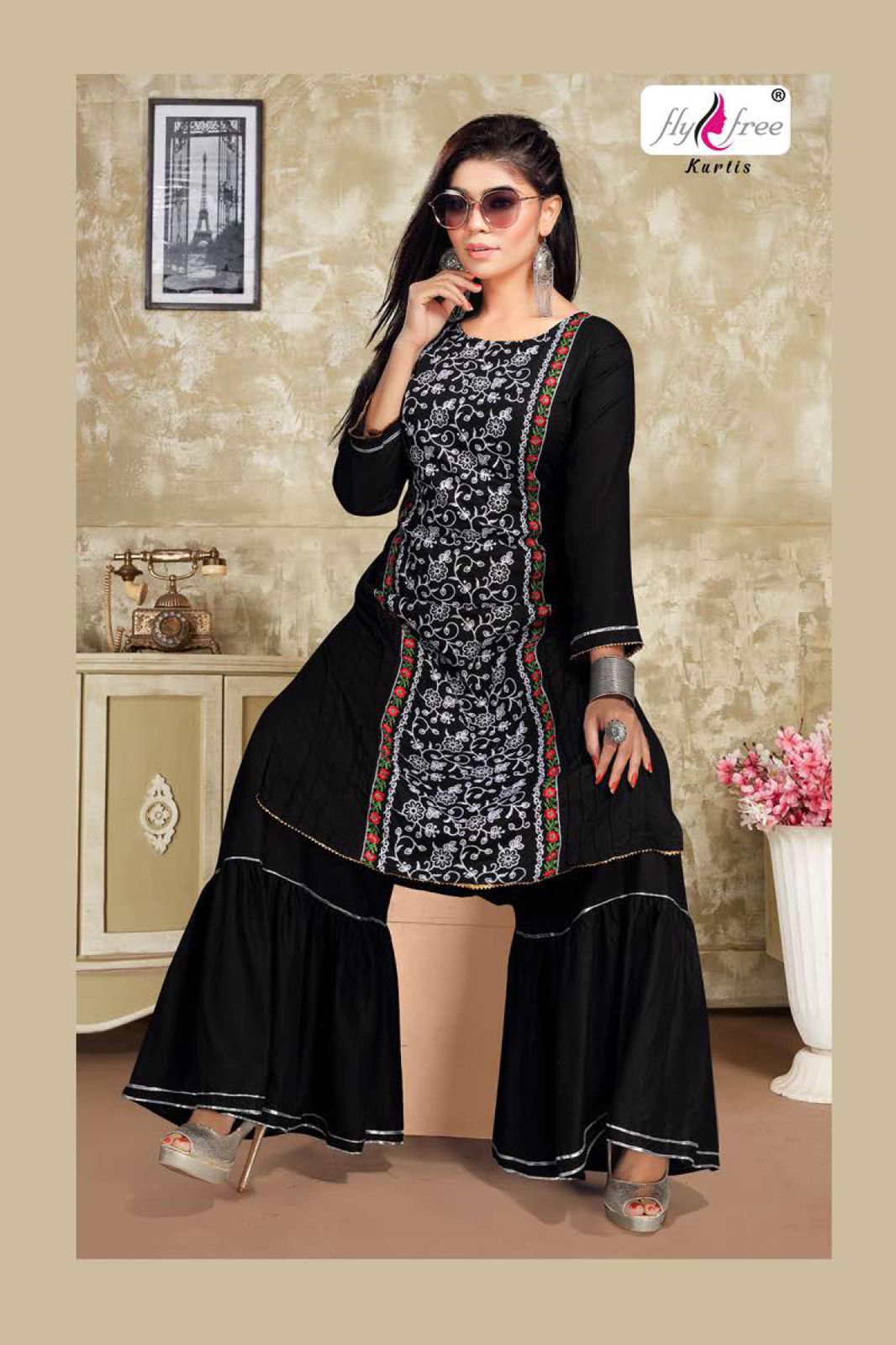 Fly Free Nexa Fancy Festive Wear Rayon Printed Kurti With Sharara Collection